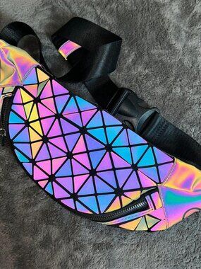 Holographic Reflective Geometric Fanny Pack